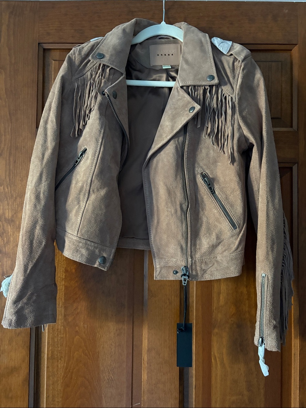 Blank NYC Fringe Suede Moto Jacket - Brown
